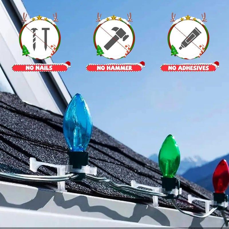 GOOTHY Outdoor Light Clips Hooks, Set of 100 Christmas Lights Clips for Hanging Outdoor String Lights on Gutters, Shingles, Fences, All Purpose Gutter Hooks Compatible with C9 C7 C6 Christmas Patio Lights - Image 4